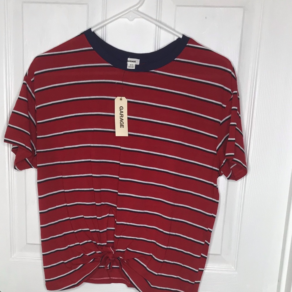 Striped Garage tee with tie front